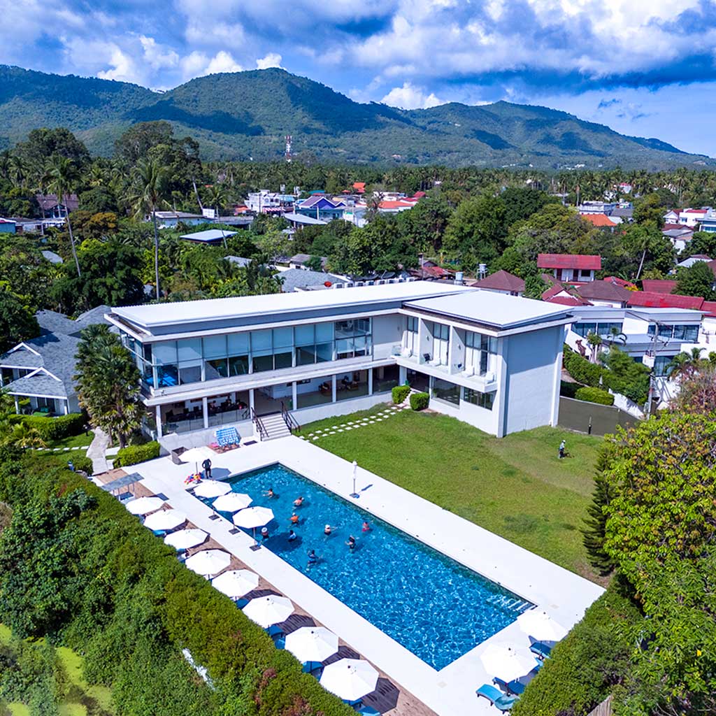 Aerial view of New Leaf Detox Weight Loss Wellness Resort on Koh Samui, Thailand.